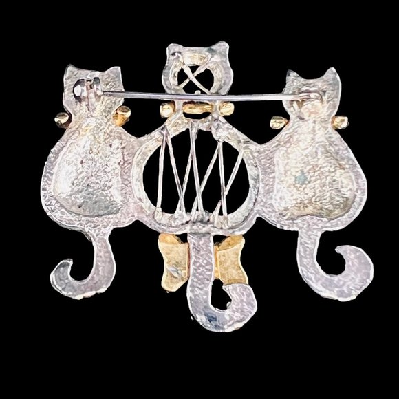 Silver Tone And Gold Tone Trio Of Cats Brooch (4608) - Picture 4 of 4
